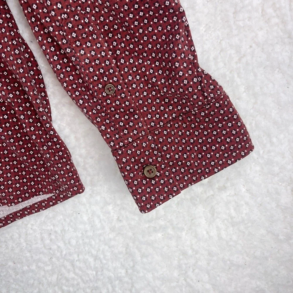 Lands'‎ End Red Long Sleeve Polo Shirt Mens Collared Stretch Geo Print Size XXL